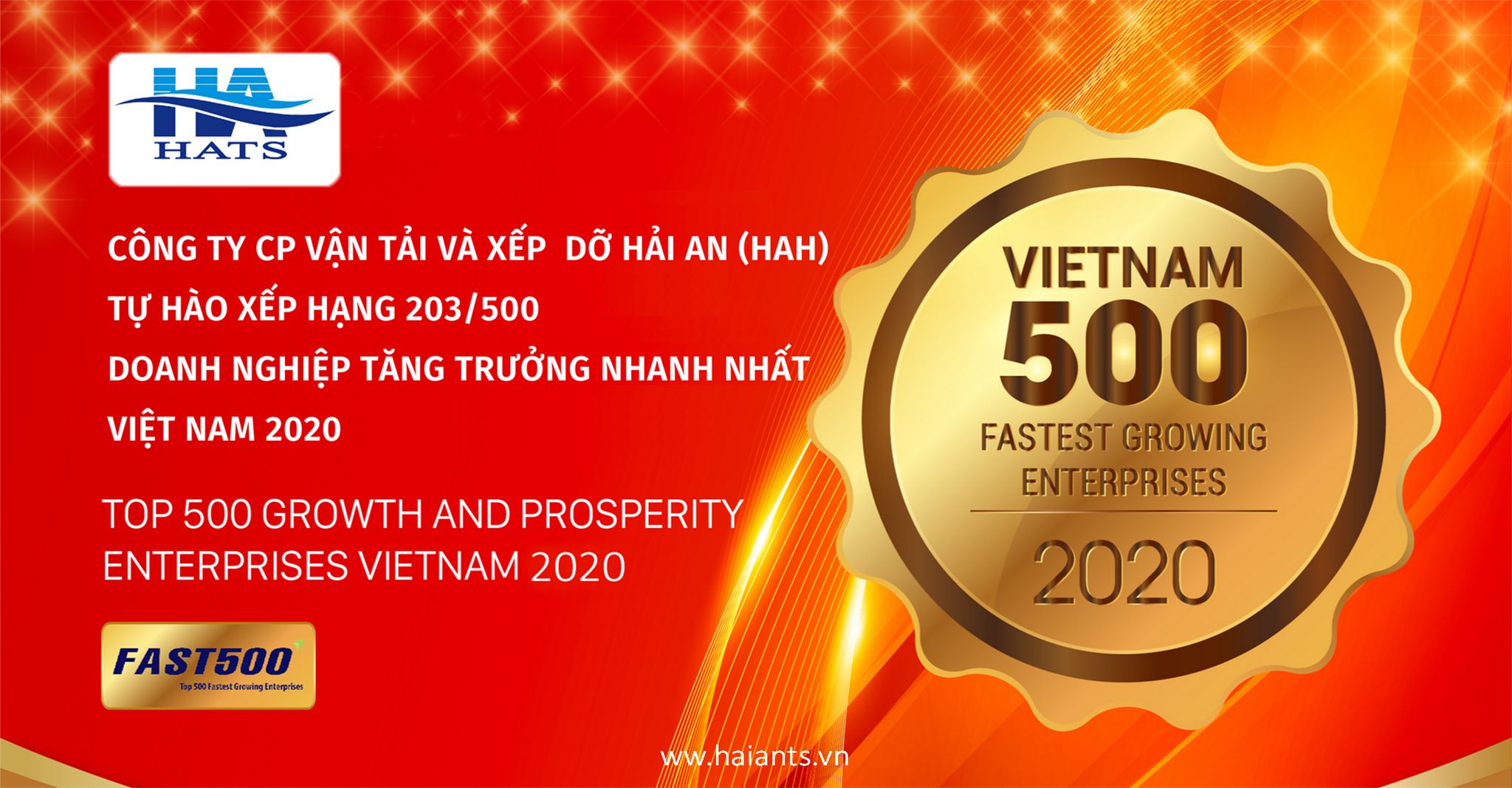 Công ty CP Vận tải và Xếp dỡ Hải An (HAH) thăng hạng vượt bậc trong top 500 Doanh nghiệp tăng trưởng nhanh nhất Việt Nam năm 2020 - FAST500